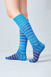 Uneek Sock Kit 64, Beautiful Blue Stripes, Sock Pattern Included